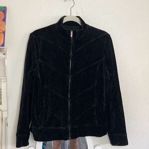 relaxed by Charter Club Fleece Track Jacket Black size Medium